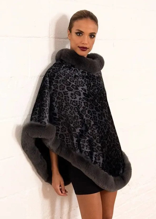 Gray Leopard Poncho