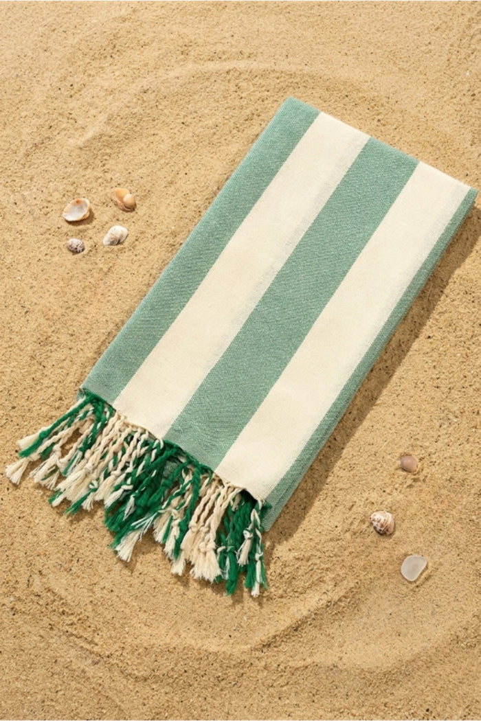 Green Striped Cotton Turkish Beach Towel