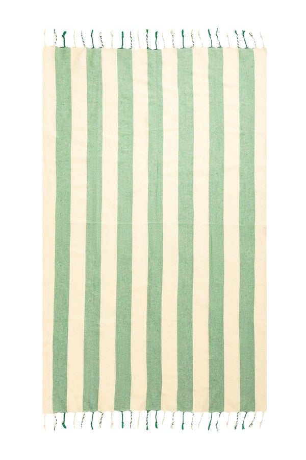 Green Striped Cotton Turkish Beach Towel