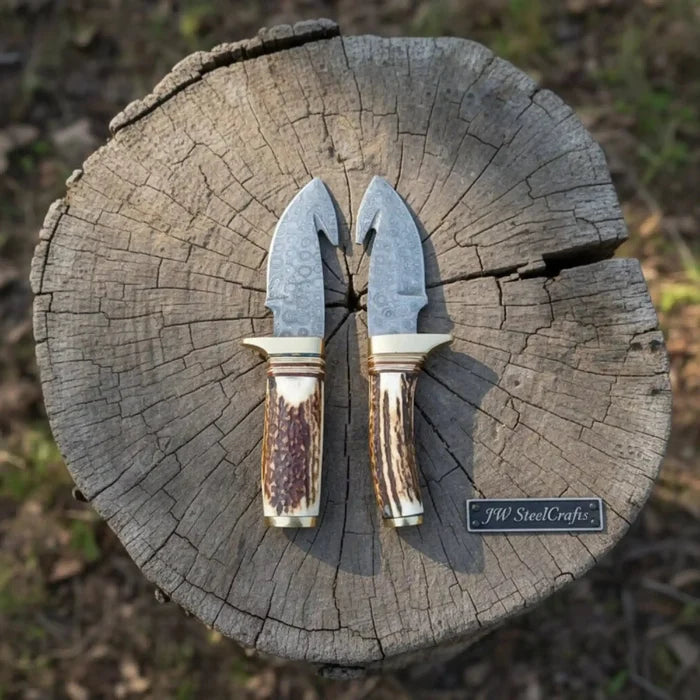 Gut Hook Skinner Knives Pair stag handle