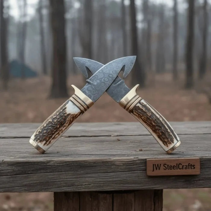 Gut Hook Skinner Knives Pair stag handle