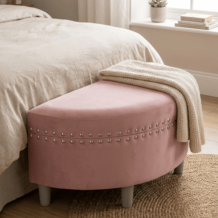 Half Moon Storage Ottoman Velvet Round Padded Seat