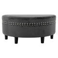 Half Moon Storage Ottoman Velvet Round Padded Seat Dark Grey