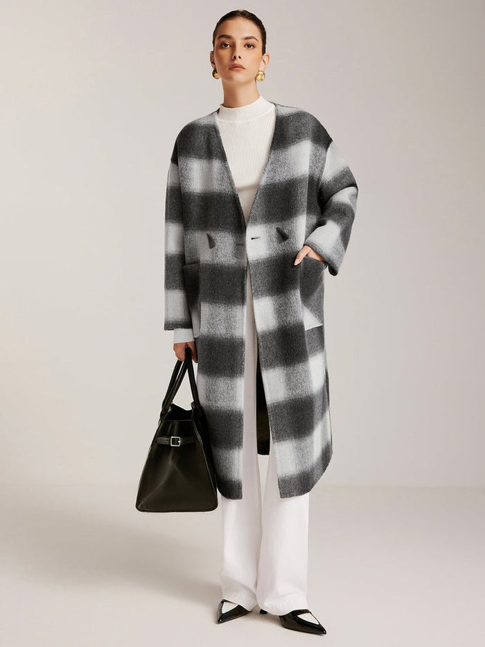 Hamida Checked Wool Longline Coat