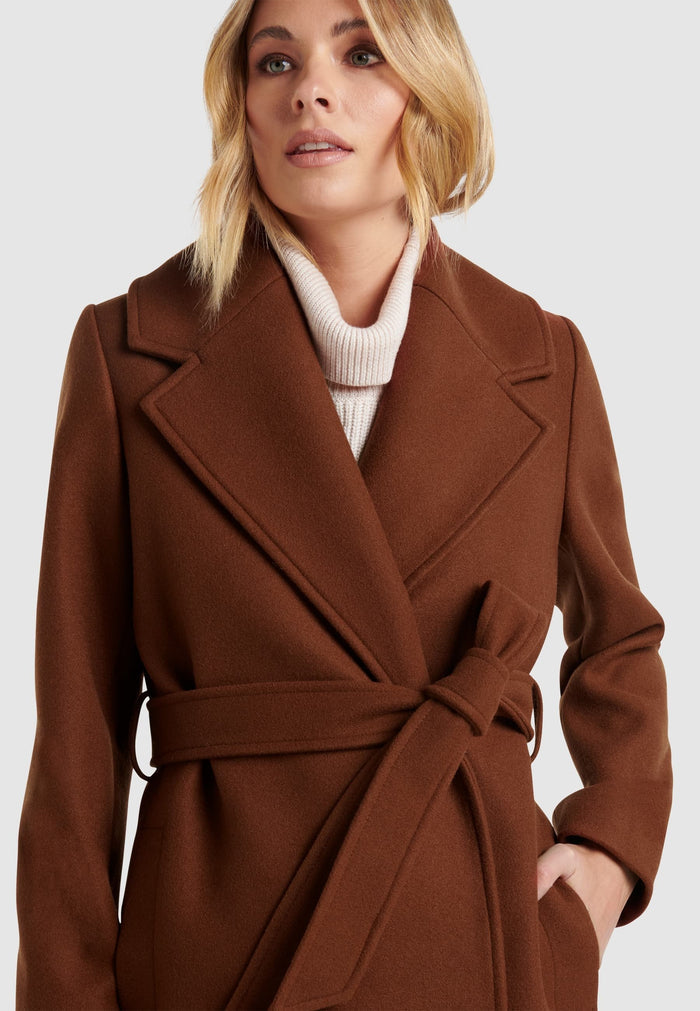 HAMIDA Italian-Inspired Wool Belted Wrap Coat