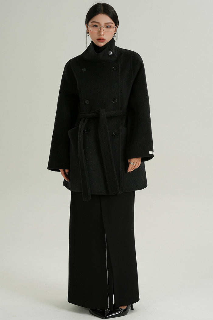 Hamida Stand Collar Double-Breast Coat