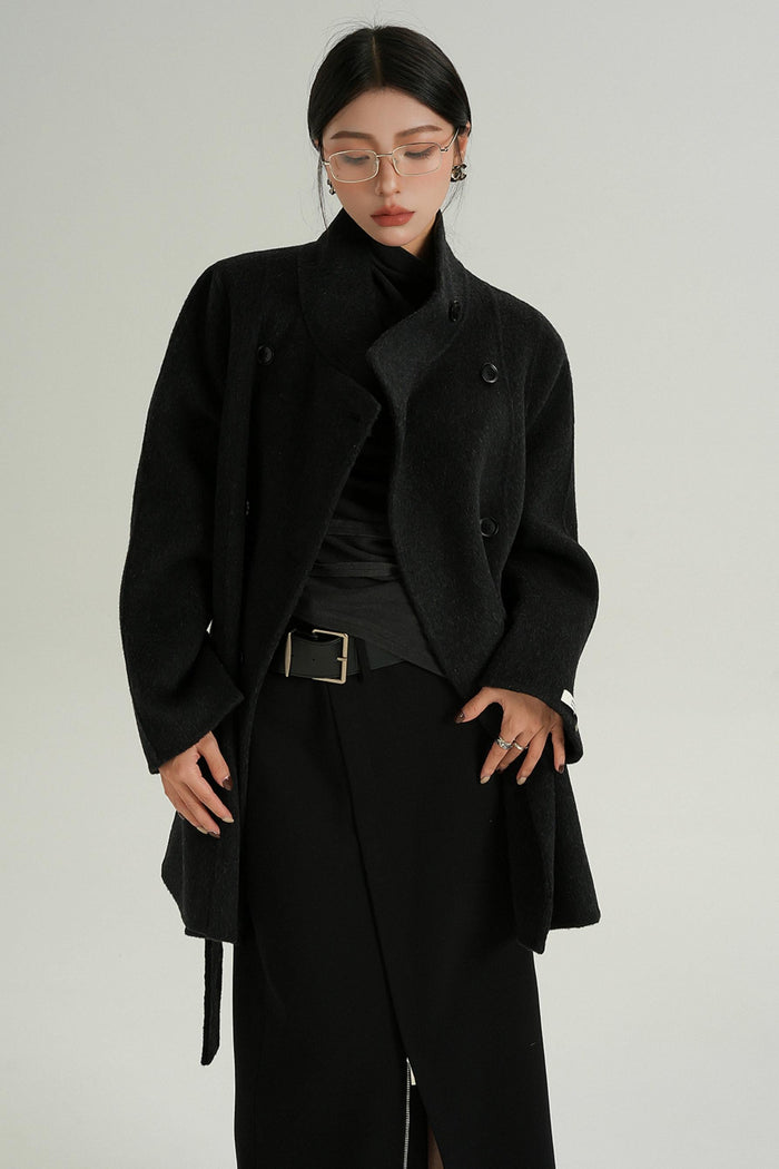 Hamida Stand Collar Double-Breast Coat