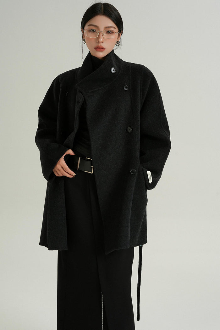 Hamida Stand Collar Double-Breast Coat