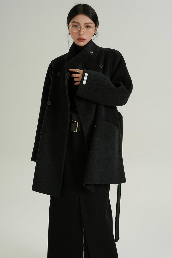 Hamida Stand Collar Double-Breast Coat