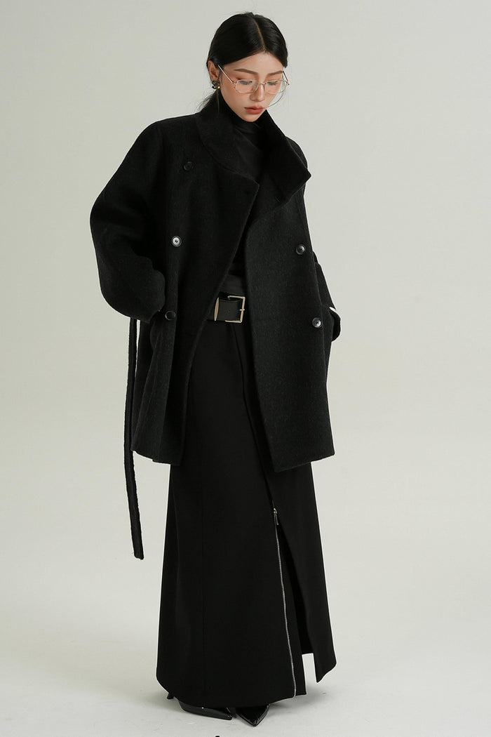 Hamida Stand Collar Double-Breast Coat