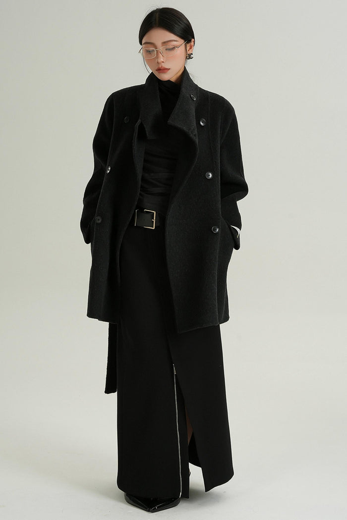 Hamida Stand Collar Double-Breast Coat