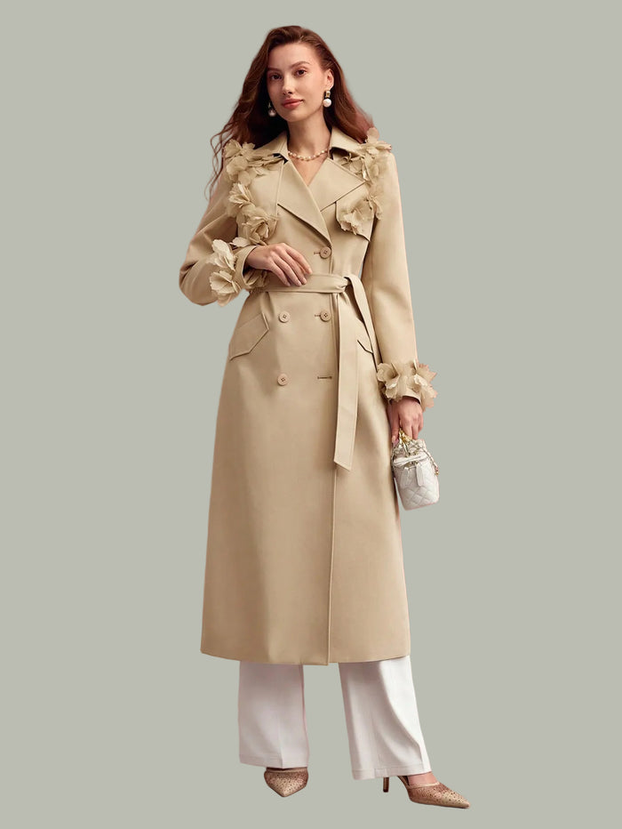 Hamida Timeless Elegance Floral-Detail Cotton Trench Coat