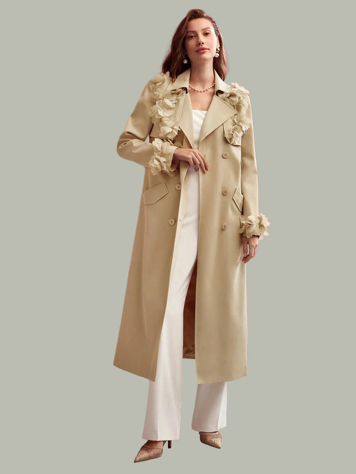 Hamida Timeless Elegance Floral-Detail Cotton Trench Coat