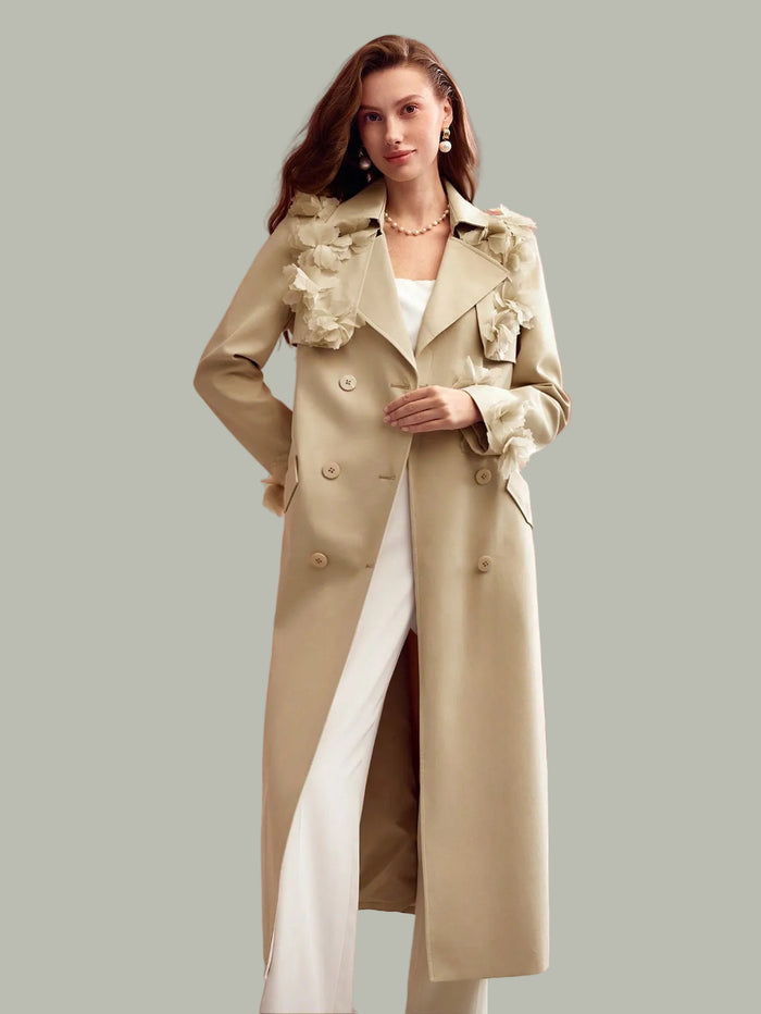 Hamida Timeless Elegance Floral-Detail Cotton Trench Coat
