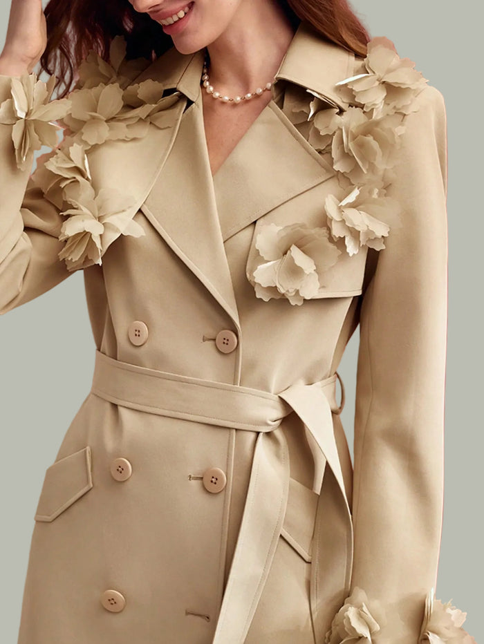 Hamida Timeless Elegance Floral-Detail Cotton Trench Coat