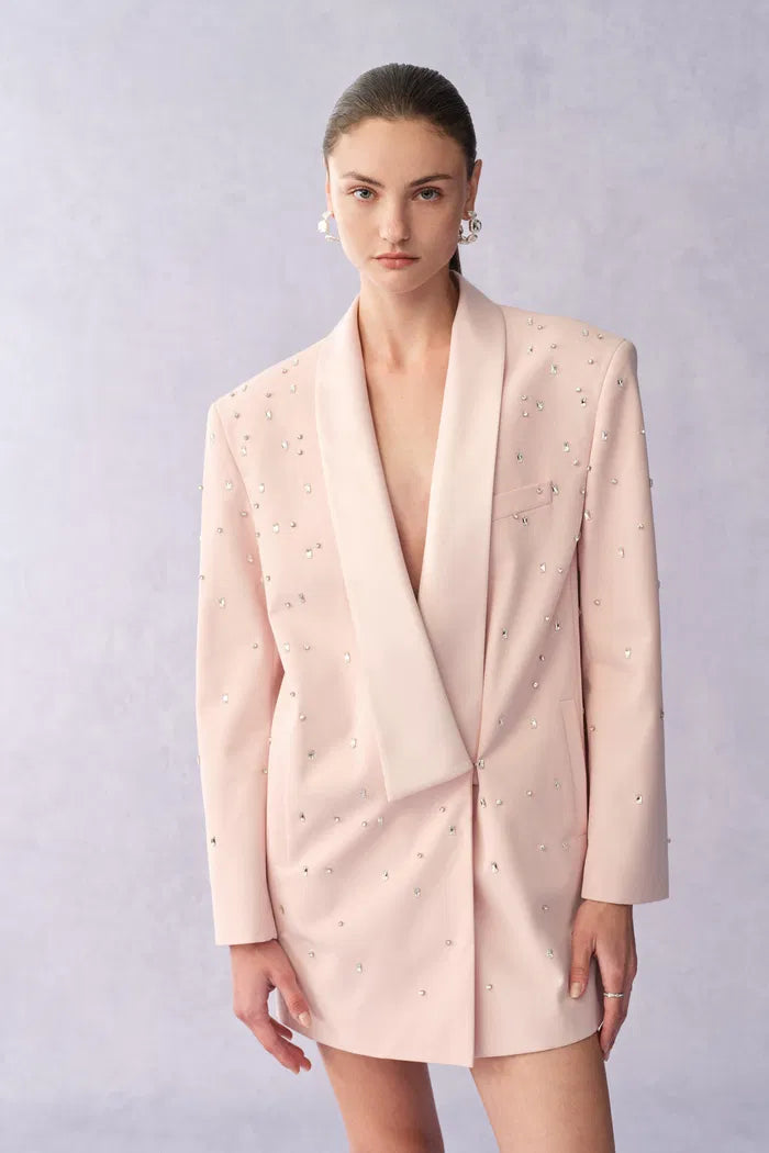 Hand Applied Rhinestones Wide Shoulder Blazer