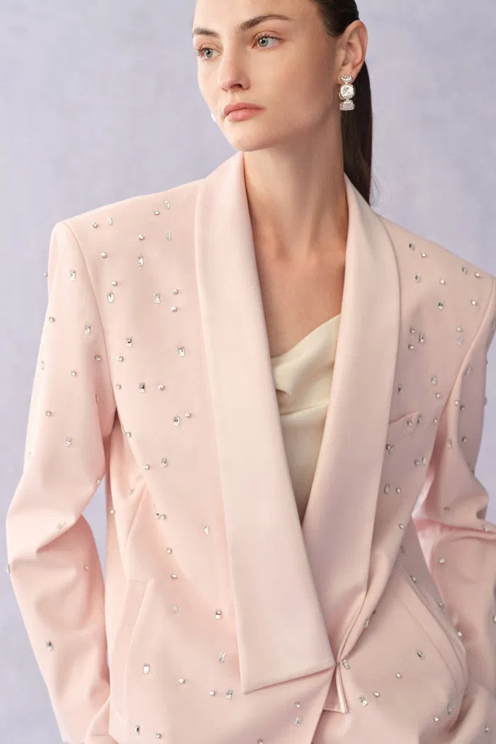 Hand Applied Rhinestones Wide Shoulder Blazer