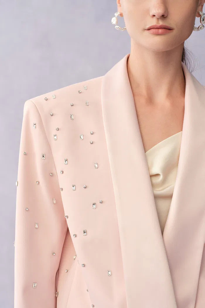 Hand Applied Rhinestones Wide Shoulder Blazer