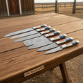 Hand-Forged Damascus Mixed Chef Set (Bread, Chef, Santoku & Utility) – Texas-Flag Handles, Full Tang