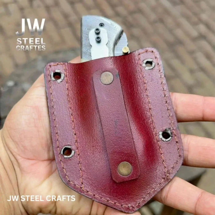 Handmade Damascus Drop Point Folding Knife – American Flag Handle, EDC Pocket Knife