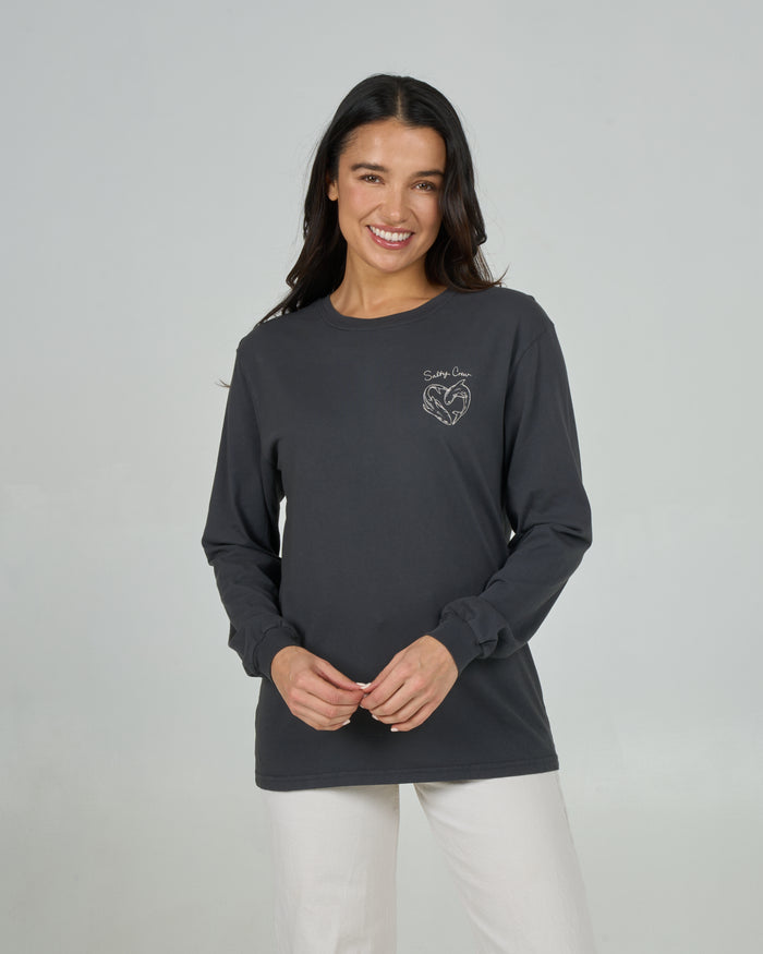 Heart Shark Ls B.f Tee - Charcoal