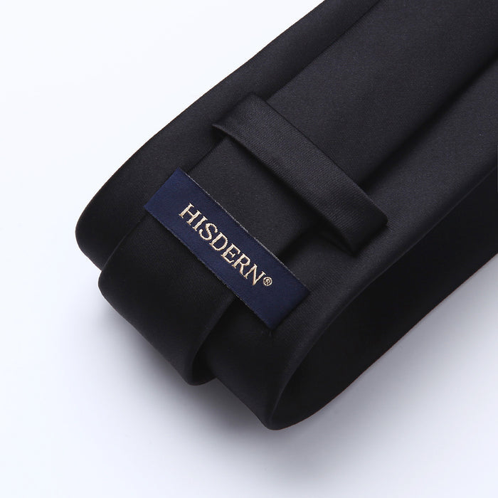 Solid Tie Handkerchief Set - BLACK