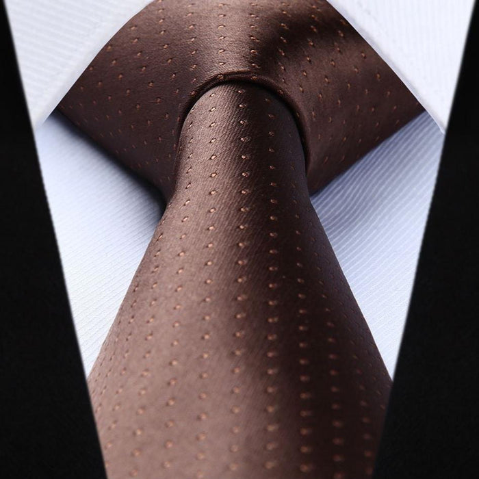 Polka Dot Tie Handkerchief Set - A14-BROWN