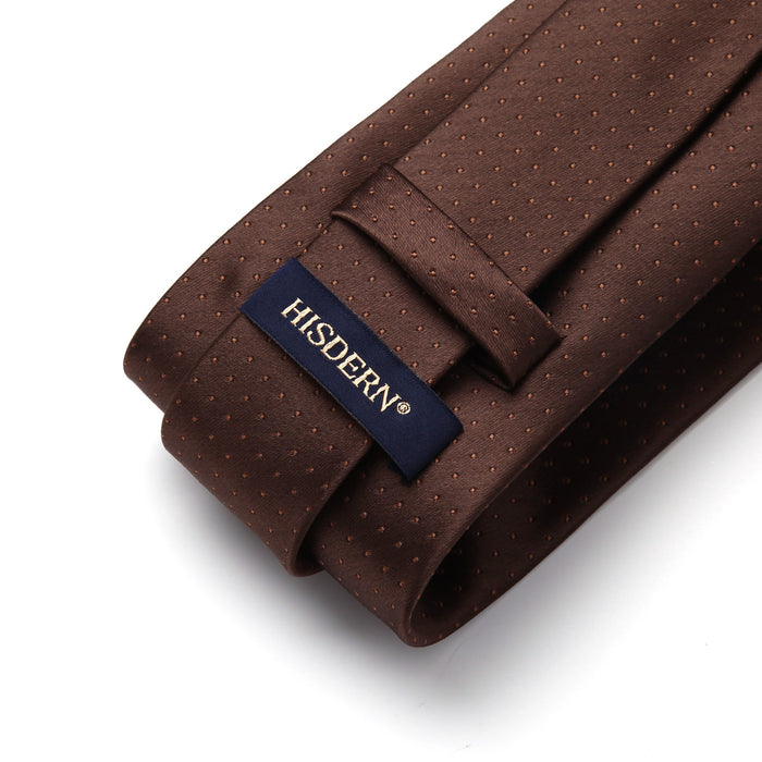 Polka Dot Tie Handkerchief Set - A14-BROWN