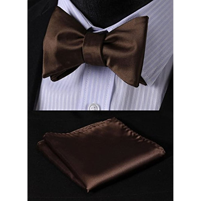 Solid Bow Tie & Pocket Square - H2-BROWN