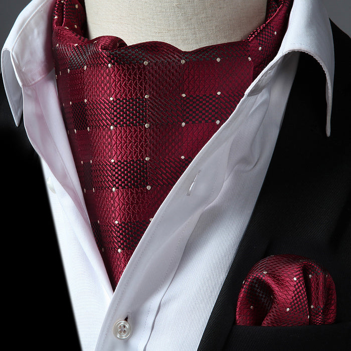 Plaid Ascot Handkerchief Set - B-BURGUNDY PLAID