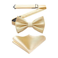 Solid Pre-Tied Bow Tie & Pocket Square -  A-CHAMPAGNE 2