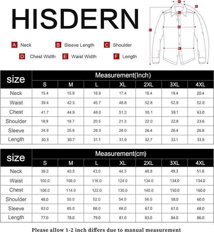 Men's Dress Shirt Long Sleeve Button Down Casual Shirt - 04-BLACK/RED