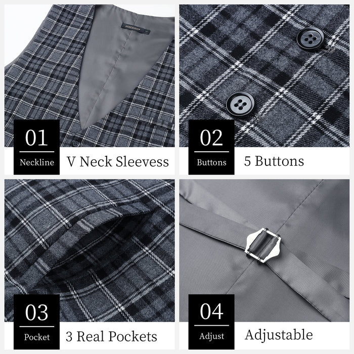 Plaid Slim Vest - B-GREY