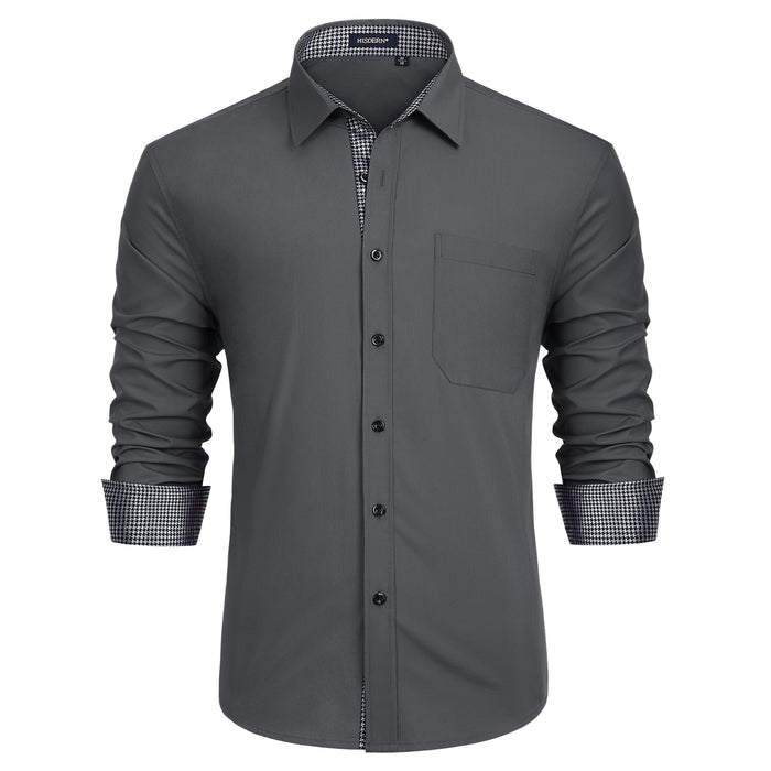 Casual Formal Shirt with Pocket - C-GREY1