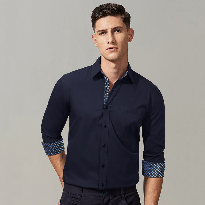 Casual Formal Shirt with Pocket - NAVY BLUE/BLUE