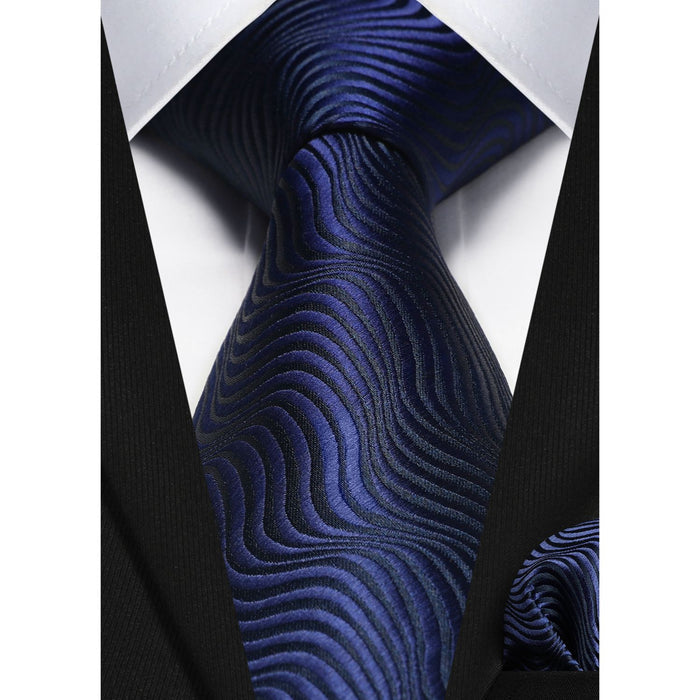 Houndstooth Tie Handkerchief Set - A-13 NAVY BLUE