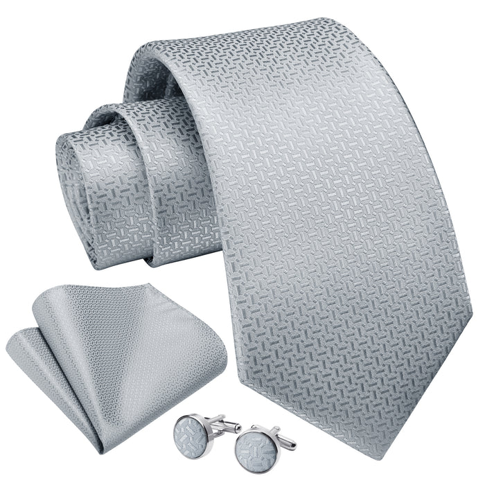 Stripe Tie Handkerchief Cufflinks - A03-SILVER