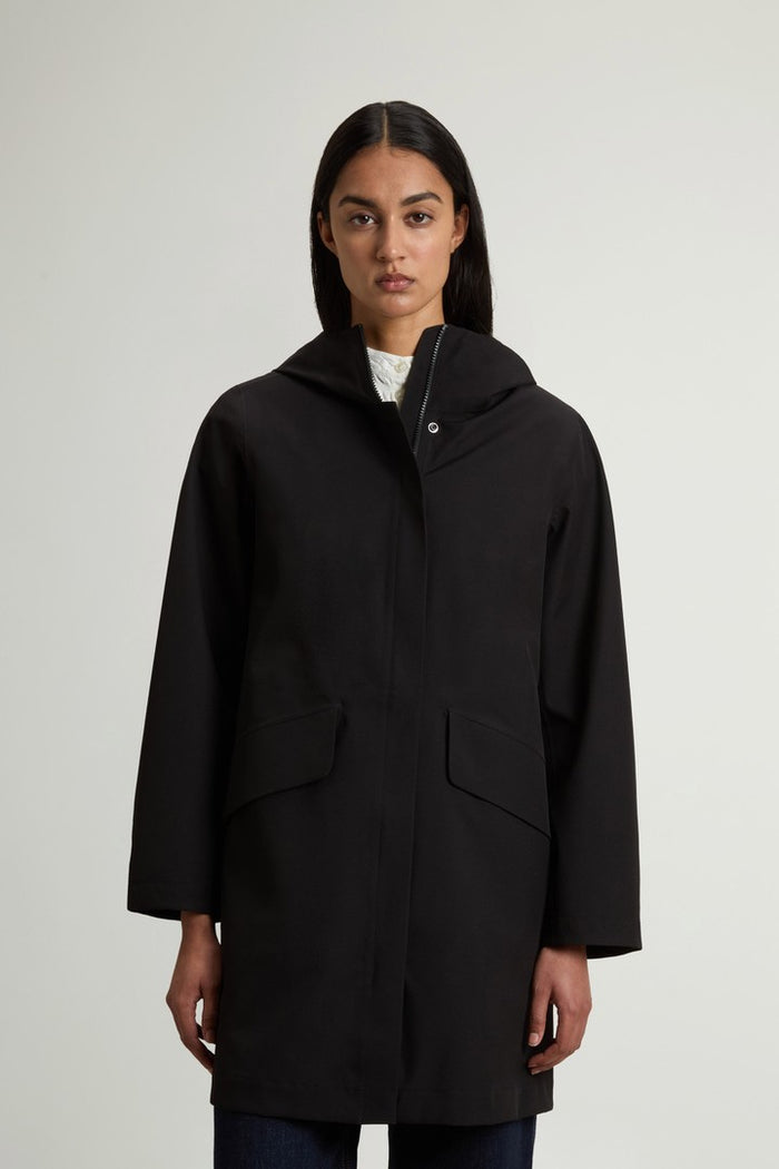 Hooded Raincoat With Refined Pockets