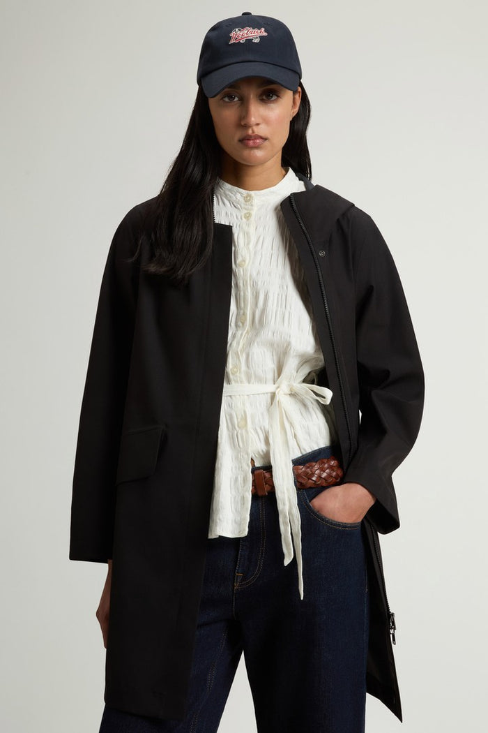 Hooded Raincoat With Refined Pockets