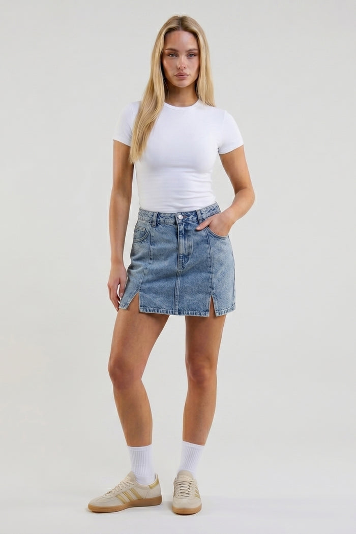 Iris Seam Detail Denim Miniskirt - Light Blue
