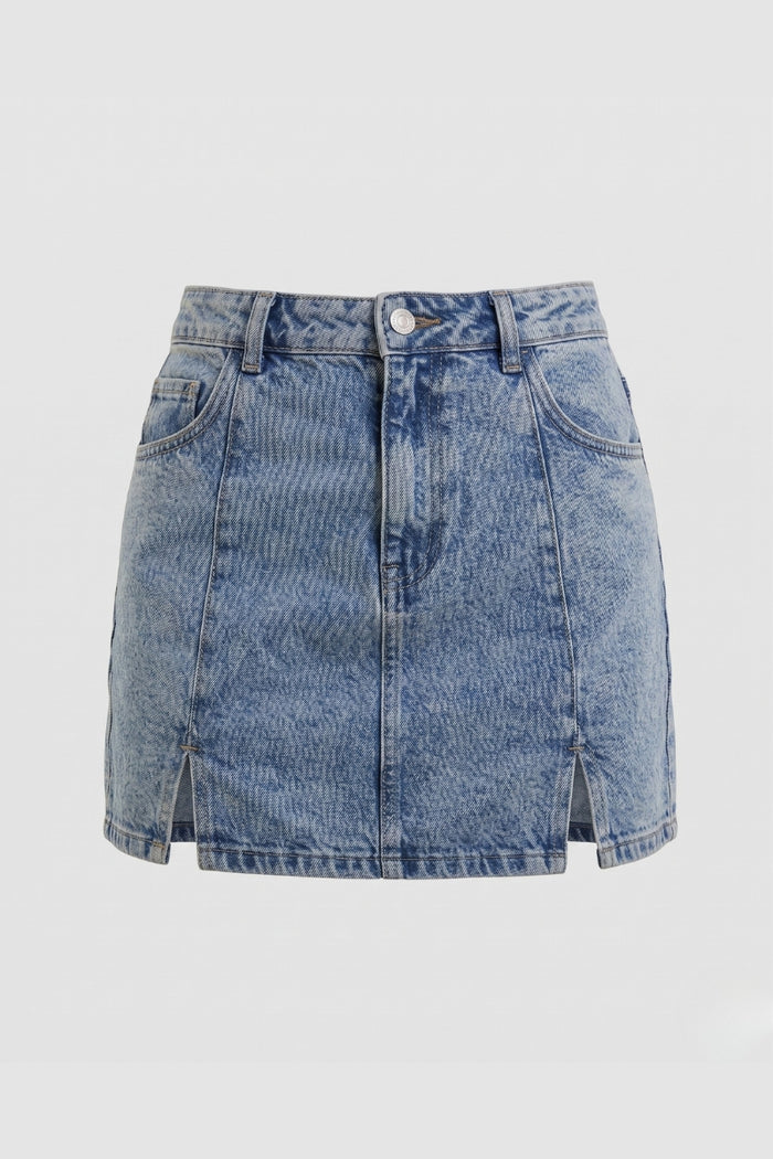 Iris Seam Detail Denim Miniskirt - Light Blue
