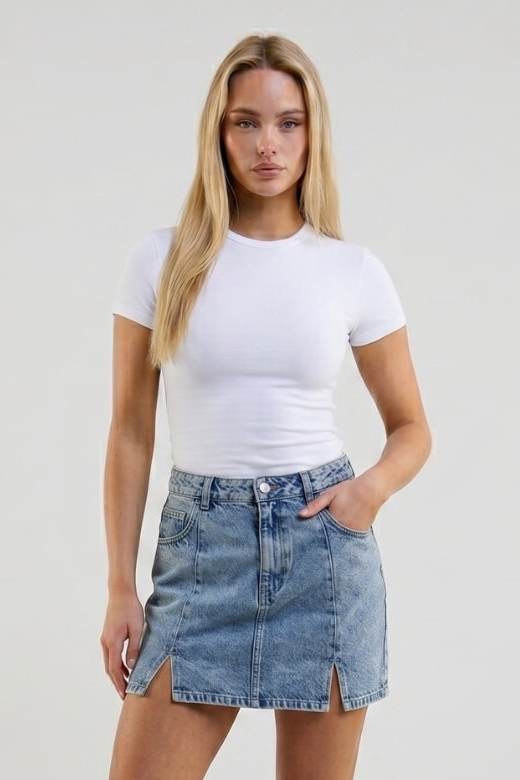 Iris Seam Detail Denim Miniskirt - Light Blue