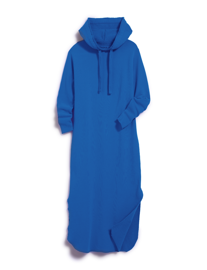 Blue hooded dress on a white background