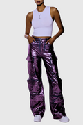 Jayda Metallic Cargo Jeans In Purple