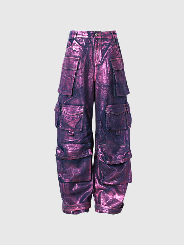 Jayda Metallic Cargo Jeans In Purple