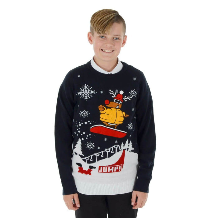Kids Snowboarding Rudolph Christmas Jumper Snowflakes Fun Ink / 5-6