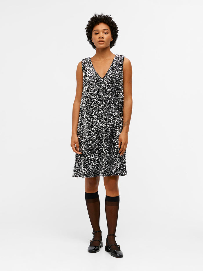 KINNE SEQUIN MINI DRESS (BLACK/SILVER)