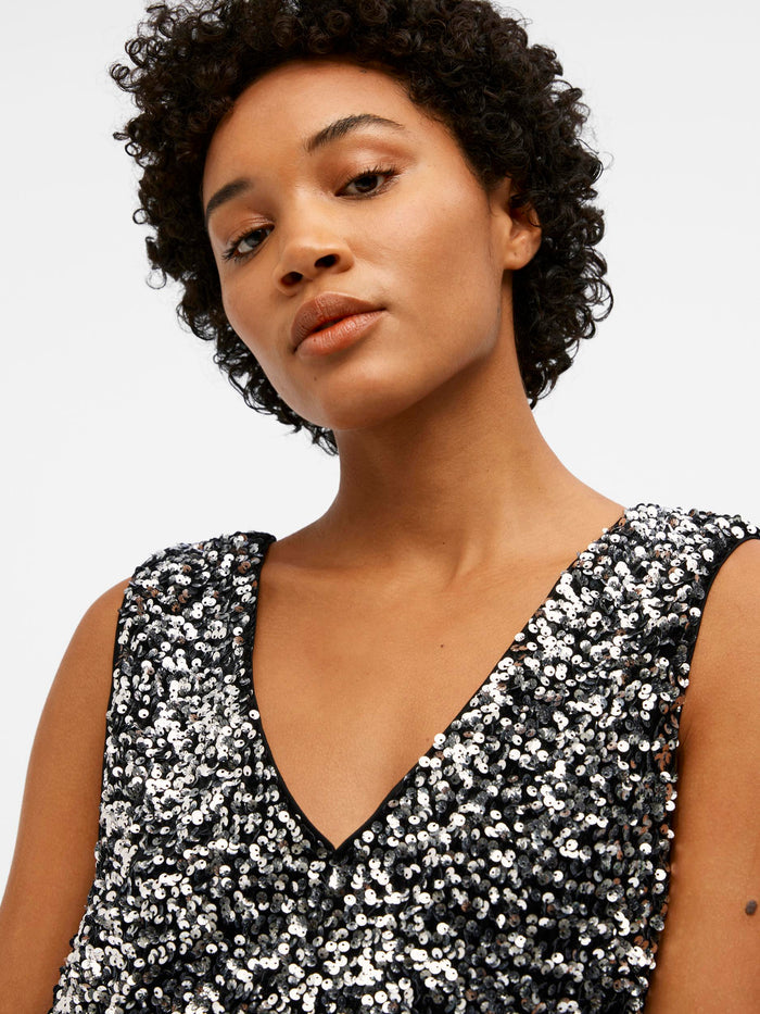 KINNE SEQUIN MINI DRESS (BLACK/SILVER)