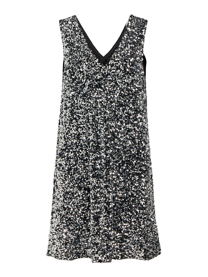KINNE SEQUIN MINI DRESS (BLACK/SILVER)