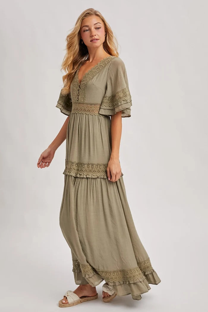 Lace Trim Maxi Dress - Adored A Lovely Boutique